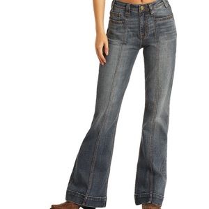 Rock and Roll Cowgirl Medium Wash Women's High Rise Trouser Sz 28 x 32